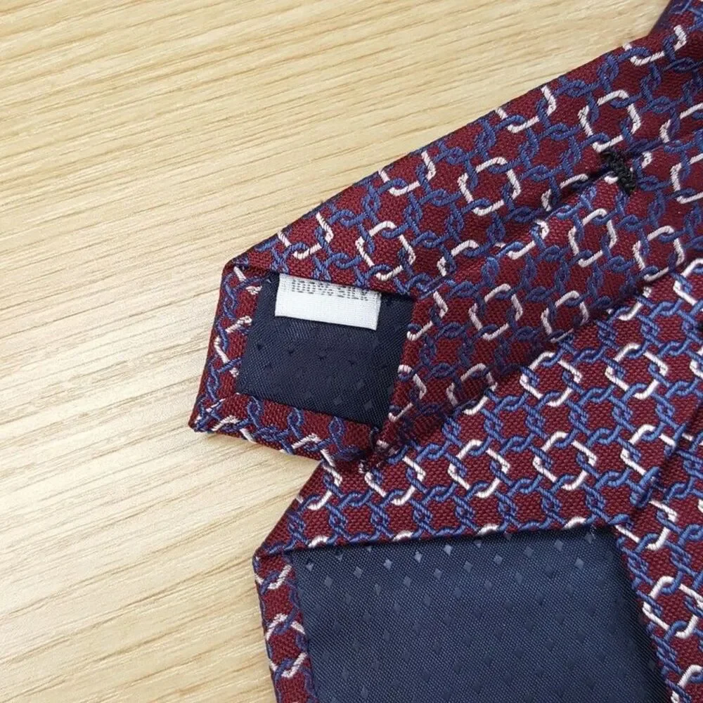 BLOOMINGDALES MENS STORE Neck Tie Burgundy Geometric Square Link 100% Silk